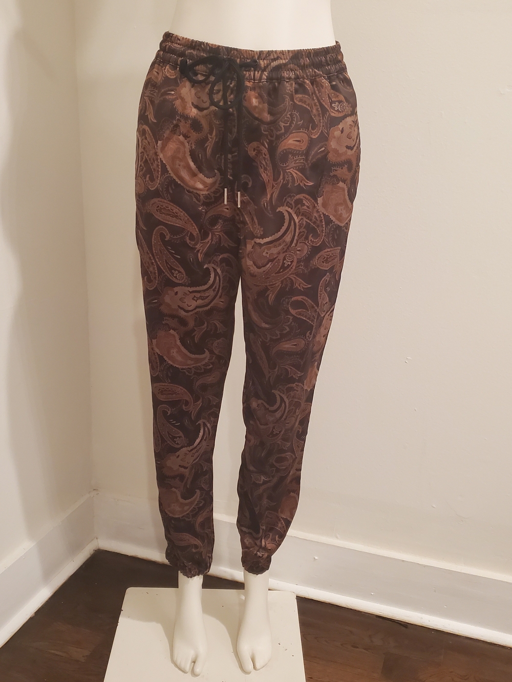 Urban Outfitters Satin Paisley Joggers Small Brown Drawstring Pants Lounge UO